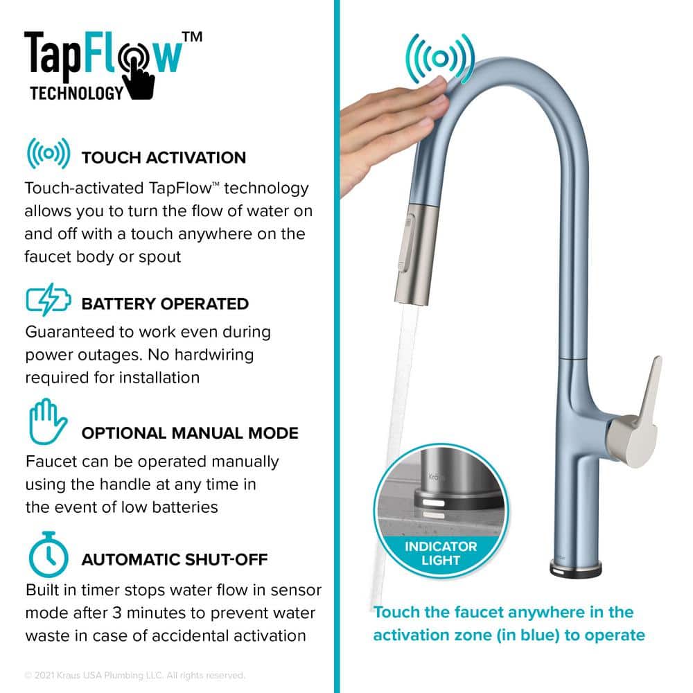 Elegant Oletto 19.88" Stainless Steel Touch-Control Kitchen Faucet