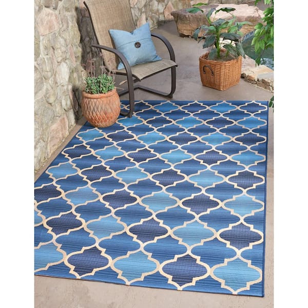 Outdoor Eden Trellis Blue 4' 0 x 6' 0 Area Rug