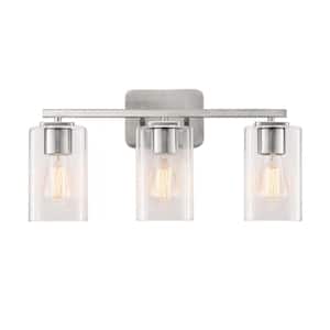 21 in. 3-Light Brushed Nickel Clemmon Vanity Light with Square Glass Shade