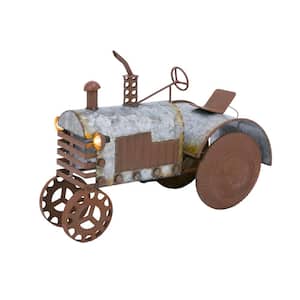 14.2 in. L and 10.4 in H Metal Antique Galvanized Tractor