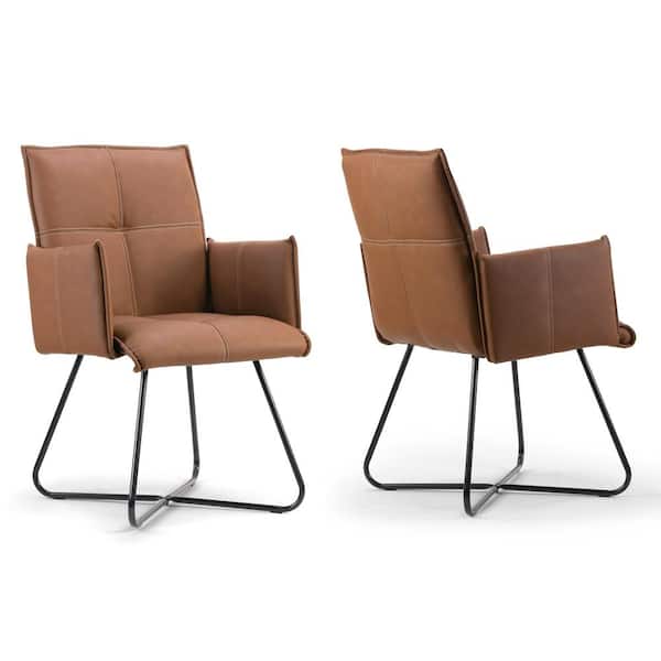 Glamour Home Ambel Brown Modern Dining Chair with Black Metal Legs (Set of 2)