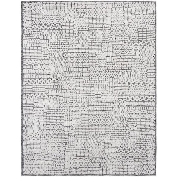 Ivory 9 ft. x 12 ft. Area Rug Hand Knotted Wool Transitional High-Low Rug