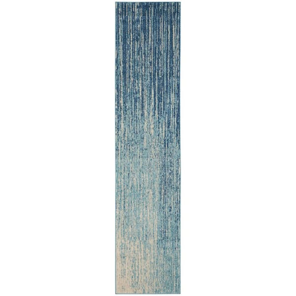 Nourison Passion Navy/Light Blue 2 ft. x 10 ft. Abstract Geometric Contemporary Kitchen Runner Area Rug