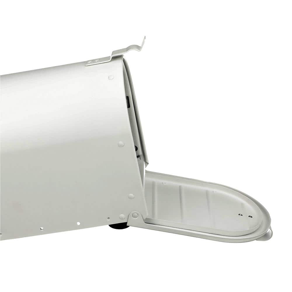 Large White Aluminum Post Mount Mailbox with Red Flag