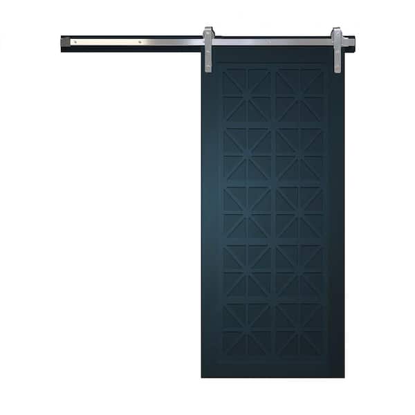 VeryCustom 42 in. x 84 in. Lucy in the Sky Admiral Wood Sliding Barn Door with Hardware Kit in Black