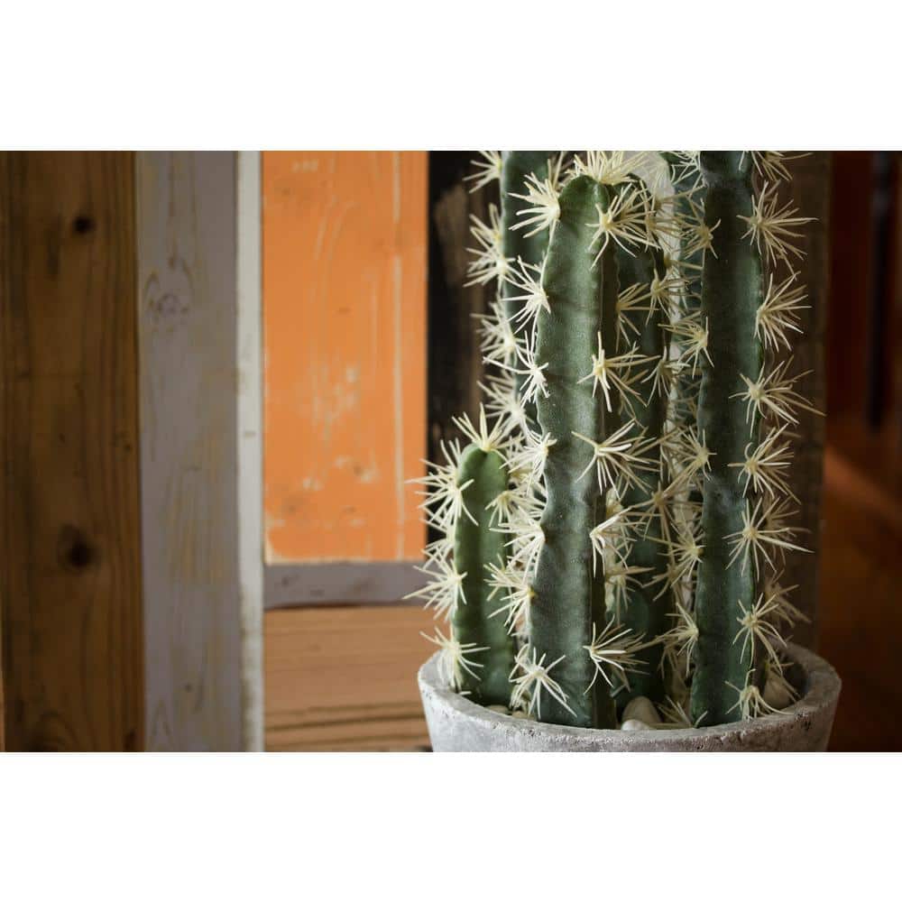 Tall Green Faux Cactus Arrangement in Gray Cement Planter
