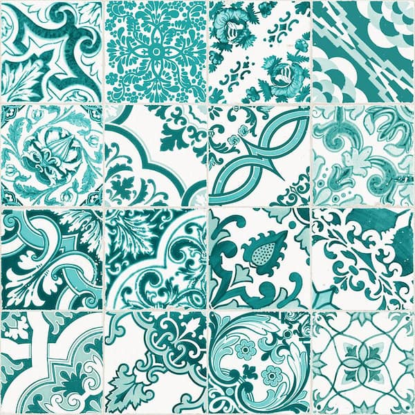 ESTA Home Cohen Turquoise Tile Paper Strippable Wallpaper (Covers 56.4 sq. ft.)