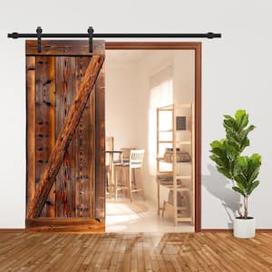 24 in. x 84 in. Z Bar Series Pre Assembled Walnut Stained Thermally Modified Wood Sliding Barn Door with Hardware Kit