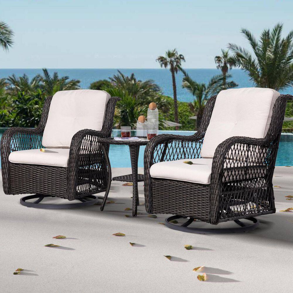 Esunny 3-Piece Wicker Outdoor Rocking Chairs Swivel Chairs Patio ...