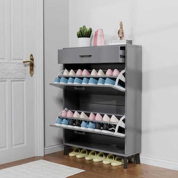 GOGEXX 43 in. H x 32 in. W Gray Shoe Storage Cabinet, Freestanding
