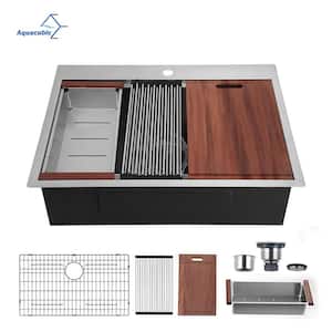 33 in. Drop-in Single Bowl 16-Gauge Stainless Steel Topmount Kitchen Sink with Cutting Board and Bottom Grid
