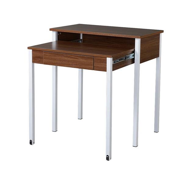 Kahomvis 31.5 in. Rectangular Walnut Color Wooden Retractable Writing Desk with Storage