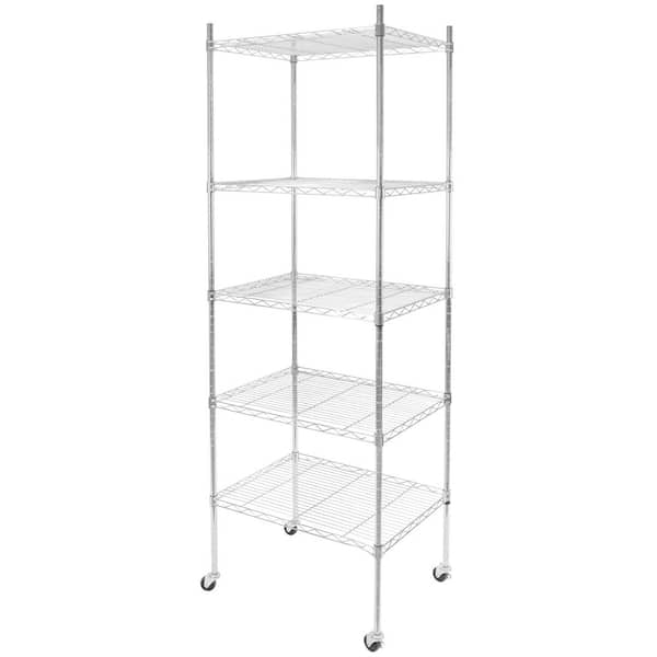 Mount-It! Height Adjustable 5 Tier Wire Shelving with Rolling Wheels : (23.75 inches x 17.75 inches)