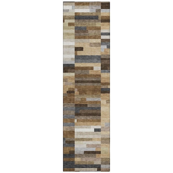 Chantille Machine Washable Indoor/Outdoor Abstract ACN3107 Chocolate 2 ft. x 7 ft. Runner Rug
