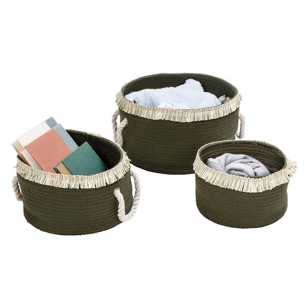 Woven Baskets Cotton Knitting Basket with Lid,Grey Baskets Sundries  Cosmetics Toys Storage Basket