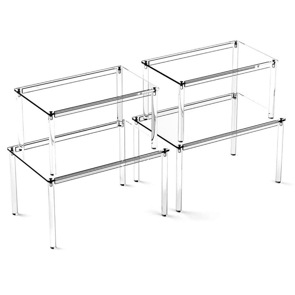 Acrylic Cabinet Organizer Set of 4 Clear Stackable Shelves for Kitchen Spice Rack Pantry Storage Desk Countertop Shelf