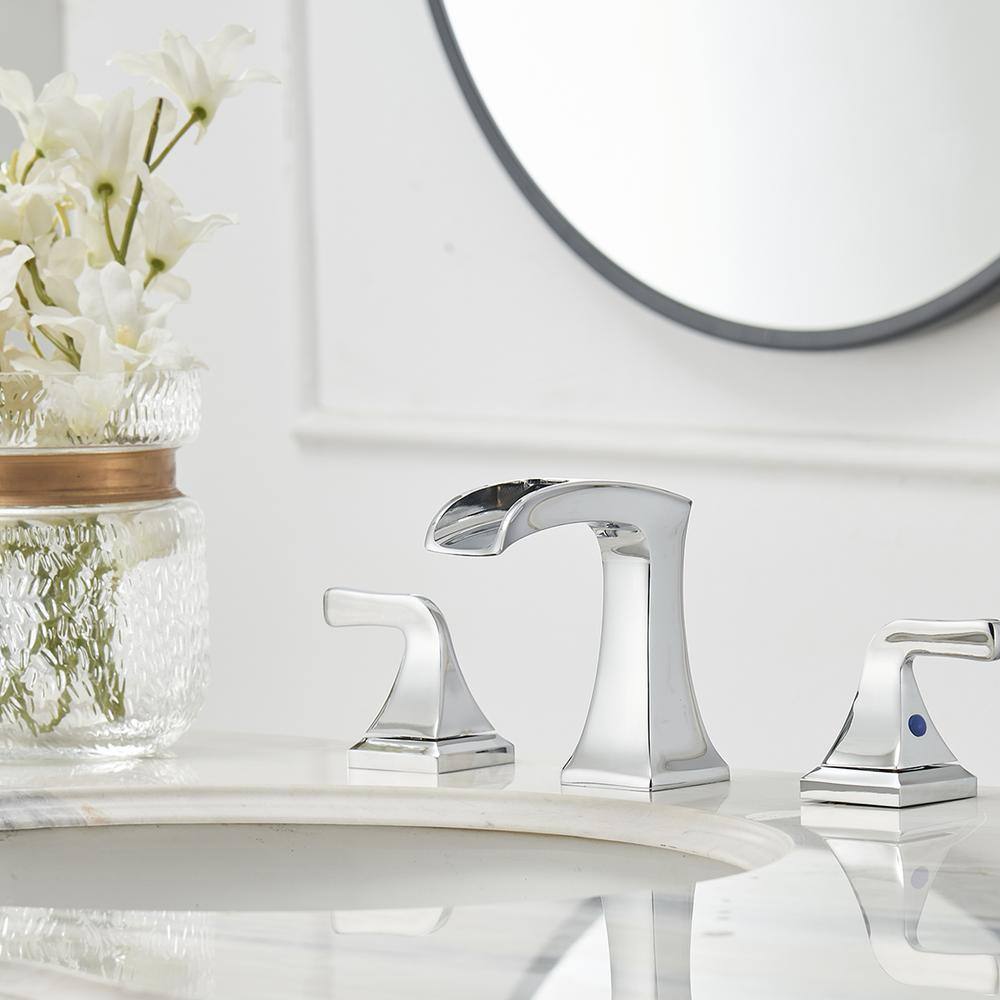 Polished Chrome 8-Inch Widespread 2-Handle Waterfall Bathroom Faucet