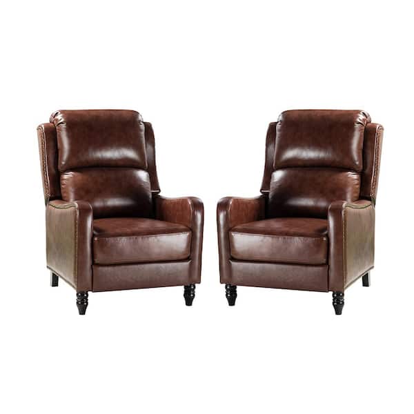 JAYDEN CREATION Tonle 29.5" Wide Cherry Genuine Leather Manual Club Recliner Set of 2