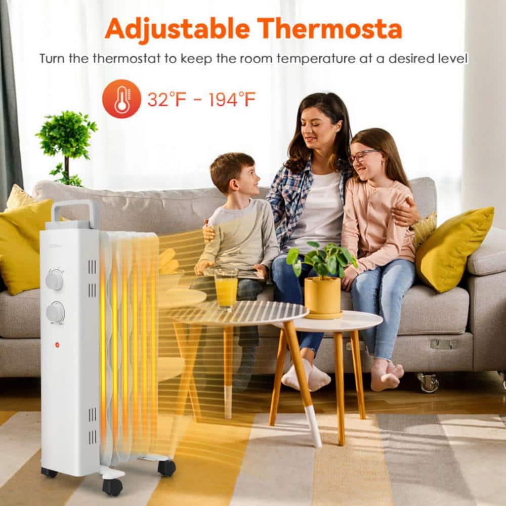 White 1500W Oil Filled Radiant Space Heater with Thermostat