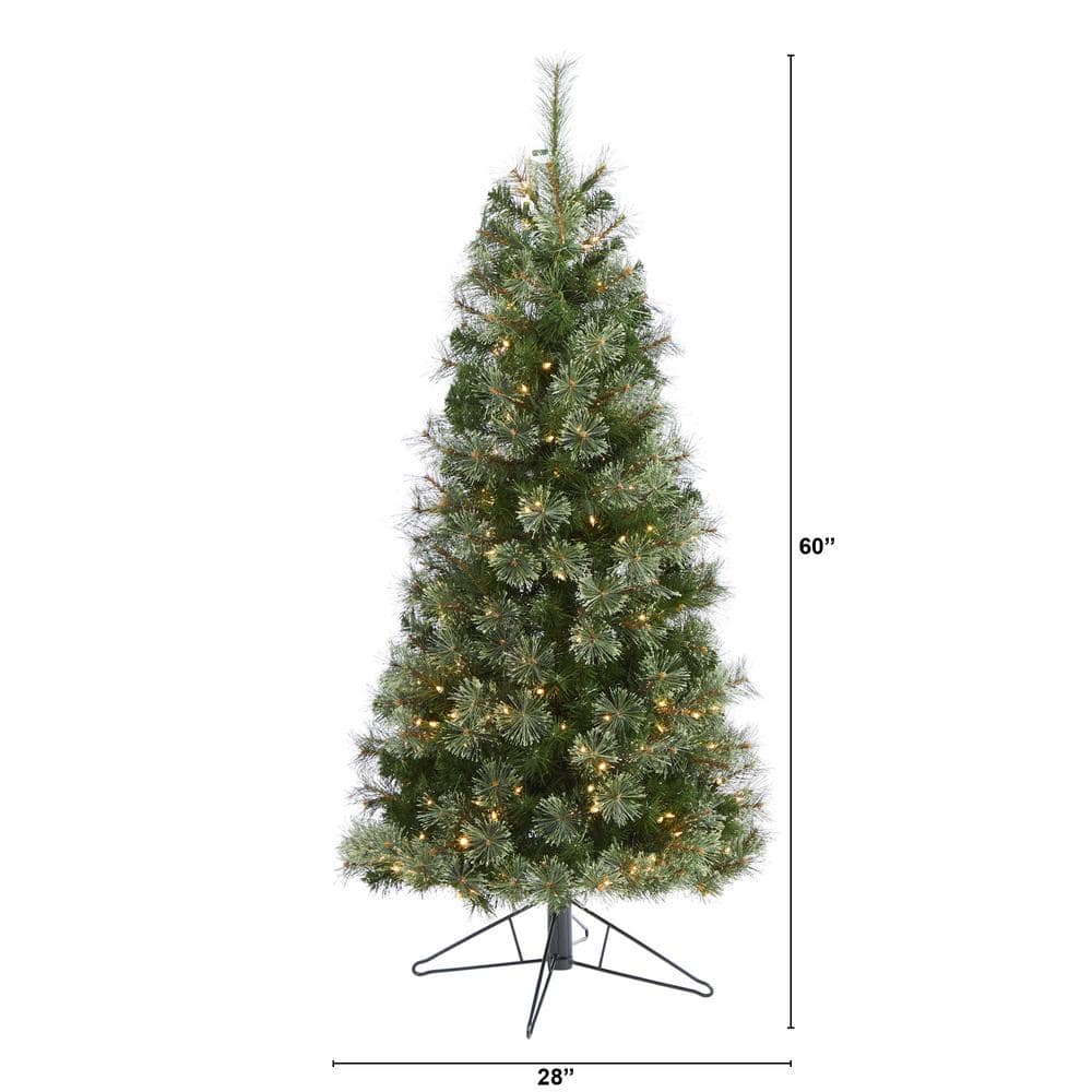 5-Foot Slim Green Artificial Christmas Tree with Warm White Lights
