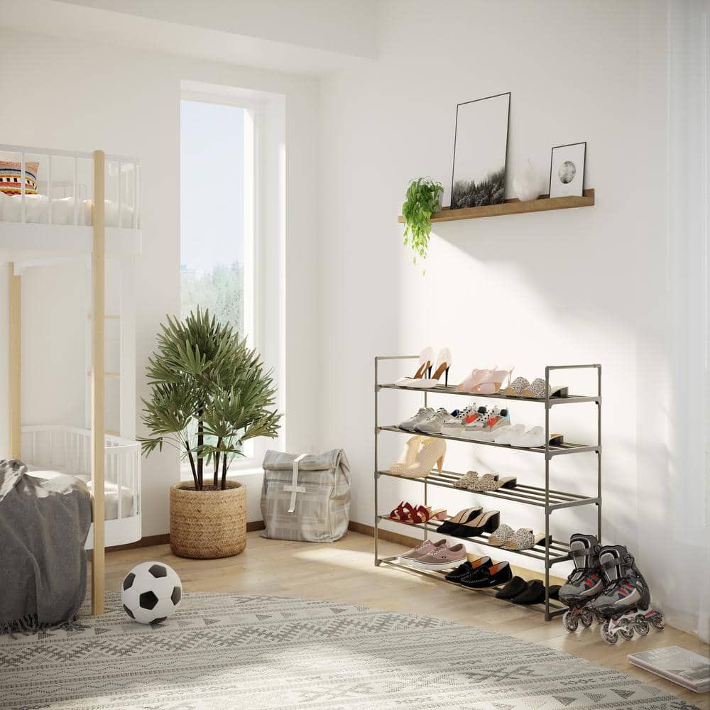 Brown Plastic 5-Shelf Freestanding Shoe Rack
