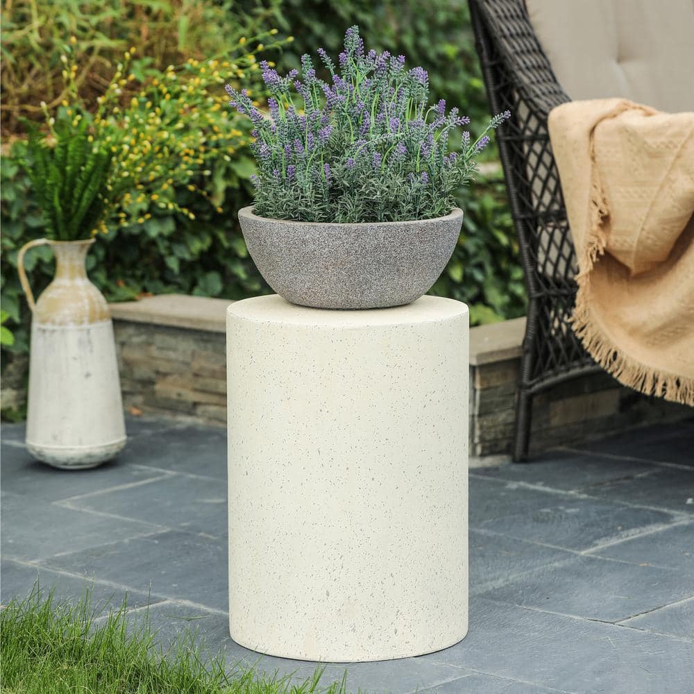 Off-White and Gray Speckled Cement Round Patio Side Table