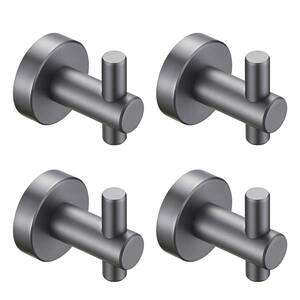 Round 4-Piece Wall-Mounted Bathroom Robe Hook and Towel Hook with hidden mounting base in Gray