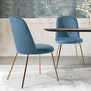 Zanka Blue Velvet Upholstered Side Dining Chairs (Set of 2)