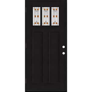 Regency 36 in. x 80 in. 3-Lite Amber Ton Decor Glass RHOS Onyx Stain Fir Grain Fiberglass Prehung Front Door