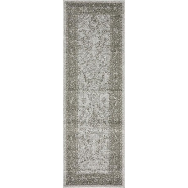 Unique Loom La Jolla Floral Light Gray 2' 0 x 6' 0 Runner Rug