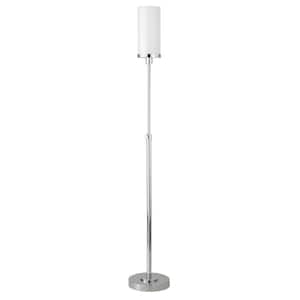 66 in. Silver 1 1-Way (On/Off) Torchiere Floor Lamp for Living Room with Glass Drum Shade