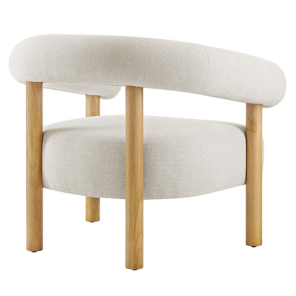 Ivory Natural Upholstered Leather Accent Chair with Wooden Legs