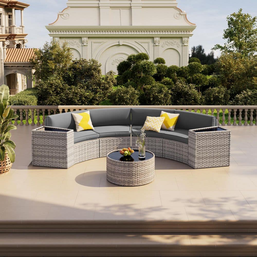 Poteban Gray 7-Piece wicker Fully Assembled Curved Patio Gray