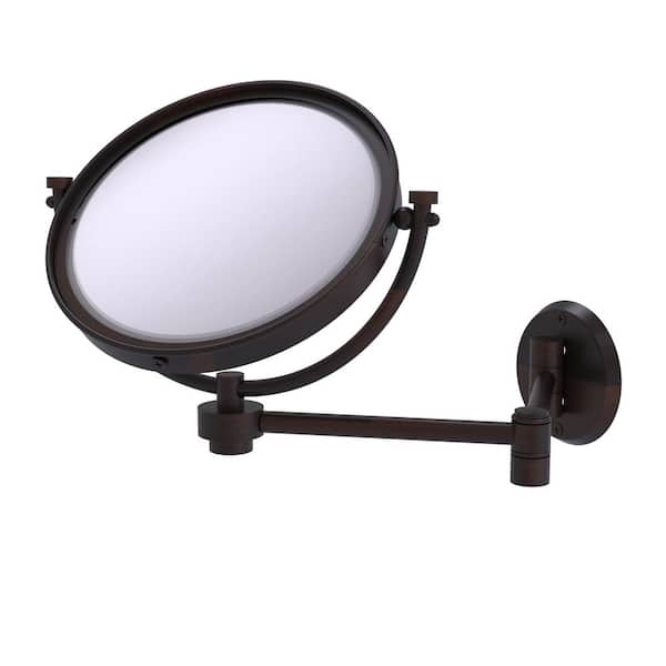 8 in. W x 10 in. H Small Large Round Tri Fold Metal Framed Magnifying Wall Bathroom Vanity Mirror in Venetian Bronze