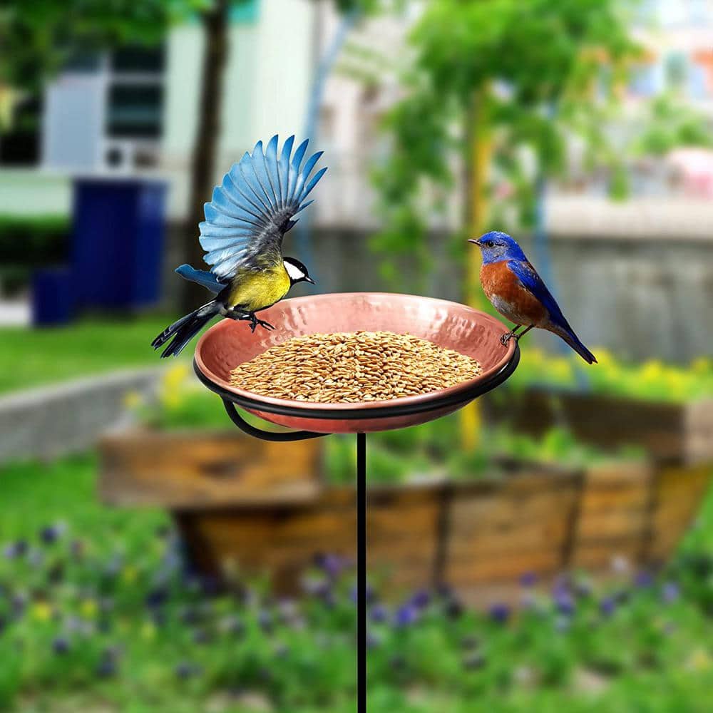 Pure Copper Hand Hammered Bird Bath with Iron Stand