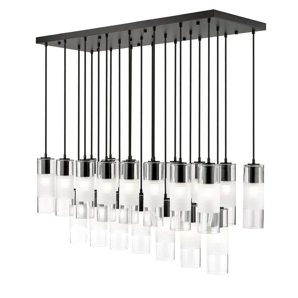 Alton 54 in. 23-Light Matte Black Linear Chandelier with Clear Plus Frosted