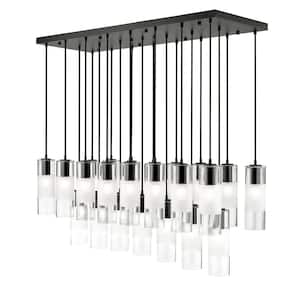 Alton 54 in. 23-Light Matte Black Linear Chandelier with Clear Plus Frosted Glass Shades