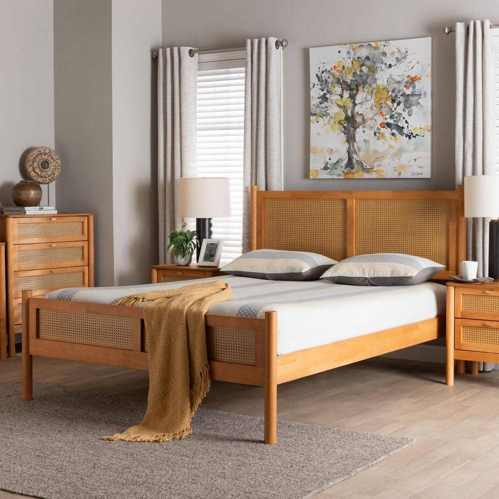 Baxton Studio Jenn Golden Brown Wood Frame Queen Platform