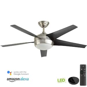 Windward IV 52 in. Indoor LED Brushed Nickel Ceiling Fan with Light and Remote Works with Google Assistant and Alexa