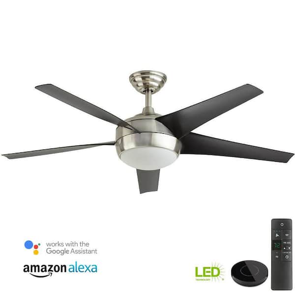 Home Decorators Collection Windward IV 52 in. Indoor LED Brushed Nickel Ceiling Fan with Light and Remote Works with Google Assistant and Alexa