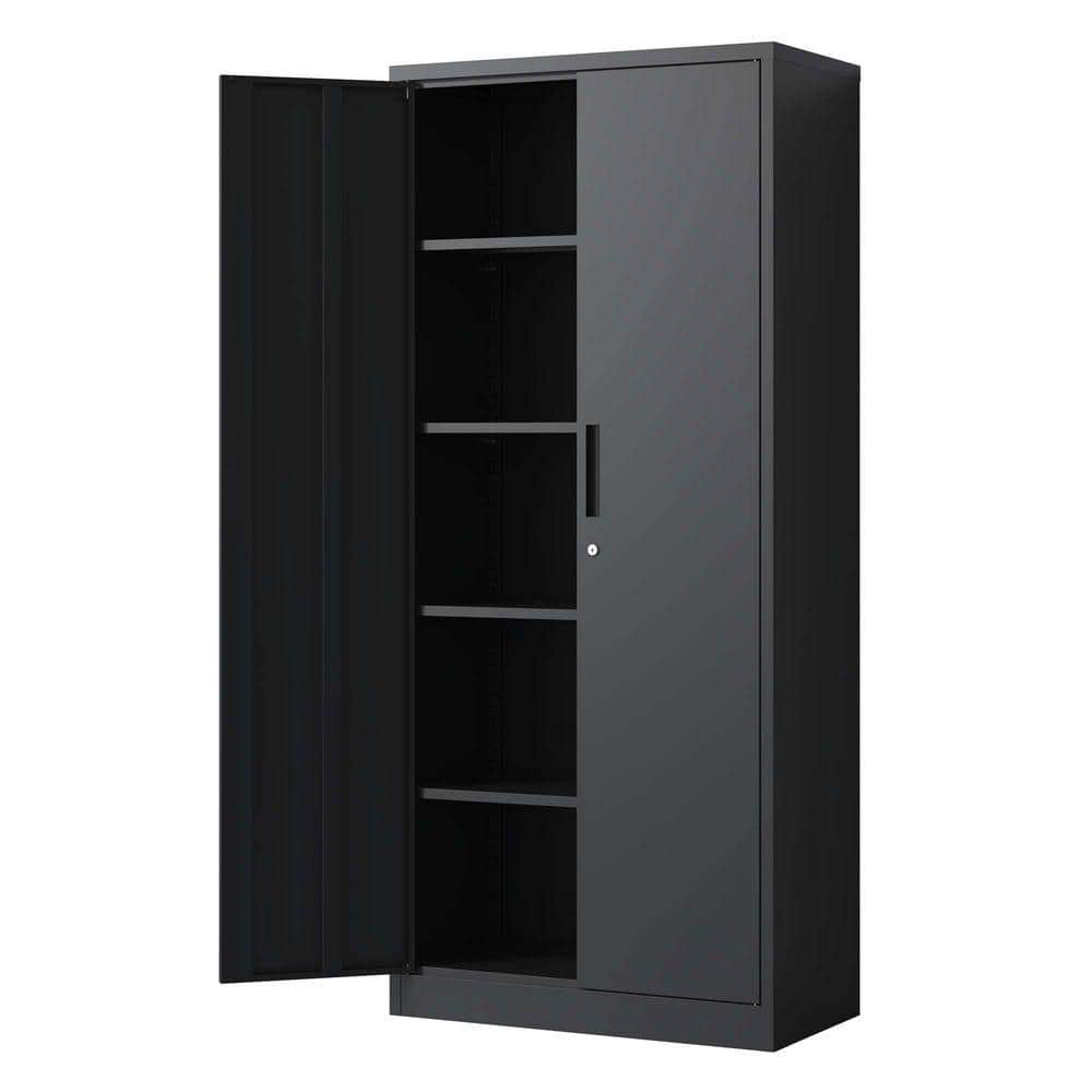 72 in. Tall Locking Metal Cabinet: Garage Tool Storage 4-Shelves and Doors in Black