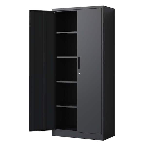 72 in. Tall Locking Metal Cabinet: Garage Tool Storage 4-Shelves and Doors in Black