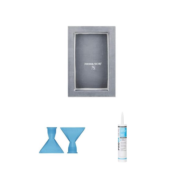 16 in. x 24 in. Prova Niche with Shelf, 2.5 in. Prova EZ Spread Nozzle (2-Pack) and 9.5 oz. Prova-Seal Sealant Combo