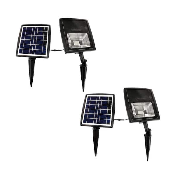 GAMA SONIC 250 Lumen Black Solar Powered Flood Light Bright White Integrated LED Outdoor Spotlight (2-Pack)
