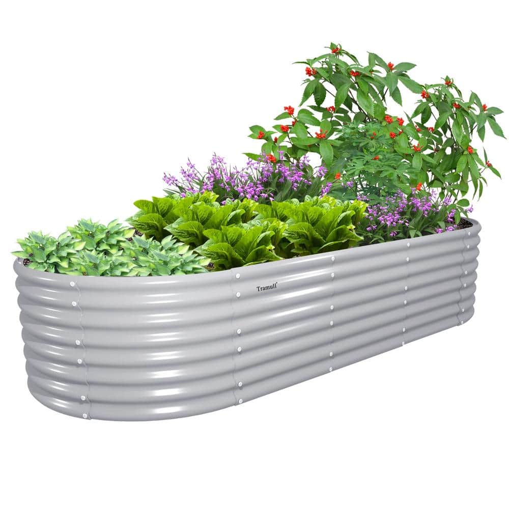 8 ft. x 3 ft. x 2 ft. Light Gray Metal Oval Outdoor Garden Bed ...