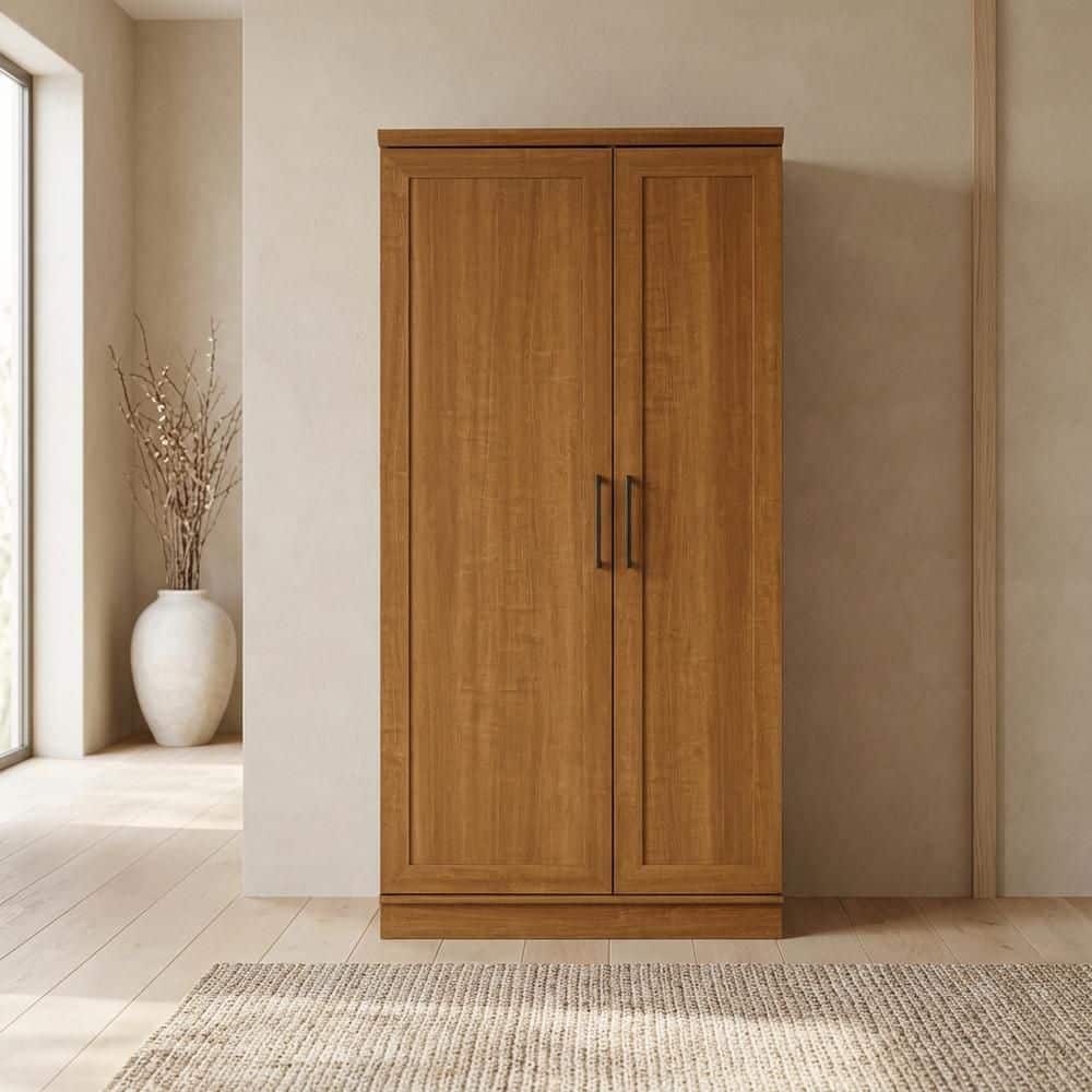Sienna Oak Storage Cabinet with Adjustable Shelves, Traditional Style