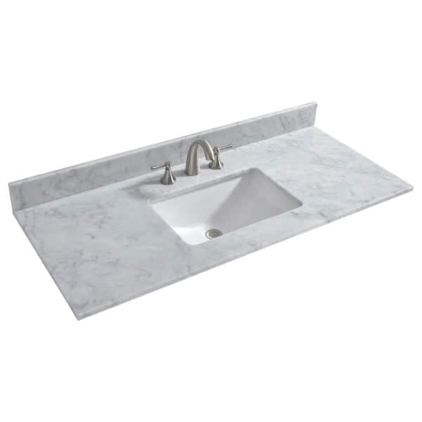 WOODBRIDGE Maldon 49 in. W x 22 in. D Single Basin Carrara Marble Vanity Top in Carrara White with White Vitreous China Basin