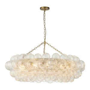 Neuvy 40.9 in. W 12-Light Brass Cluster Chandelier with Swirled Glass Shades for Staircase and Living Room