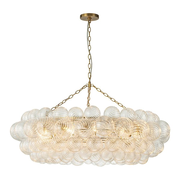 HUOKU Neuvy 40.9 in. W 12-Light Brass Cluster Chandelier with Swirled Glass Shades for Staircase and Living Room