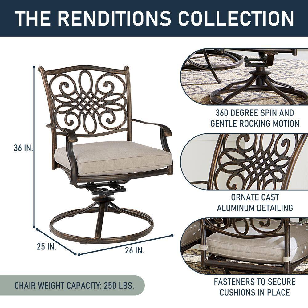 Silver Cast Aluminum 5-Piece Patio Set with Swivel Rockers